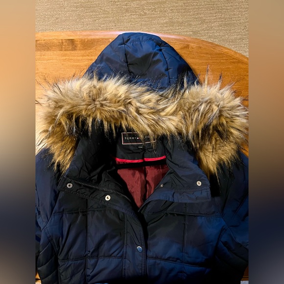 Tommy Hilfiger Puffer Coat Women’s Large - Blue Jacket - Detachable Fur Hood - Picture 1 of 6